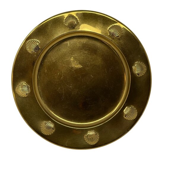 Vintage Solid Brass Charger Plate with Scallop Shells – 12” Nautical Coastal Dec - Picture 1 of 3